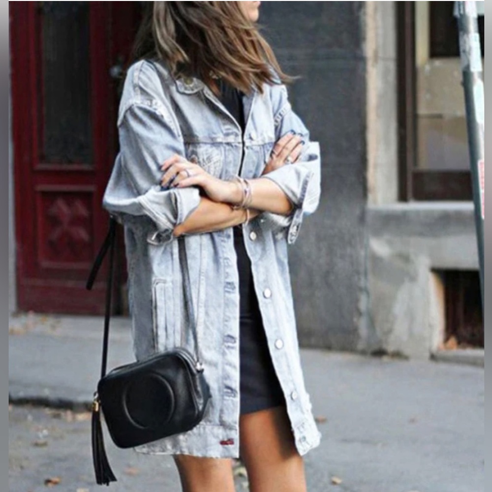 Long length light denim jacket